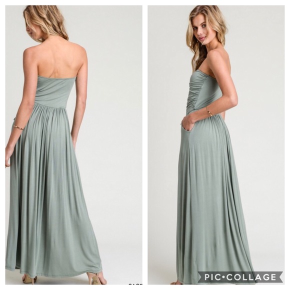 2 Left HP! 🎉🎉Sage Green Strapless Maxi Sundress - Picture 2 of 3